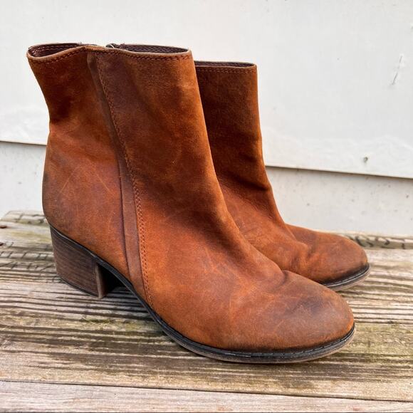 Franco Sarto Marlene cognac suede leather heeled booties 8.5M - Picture 1 of 8